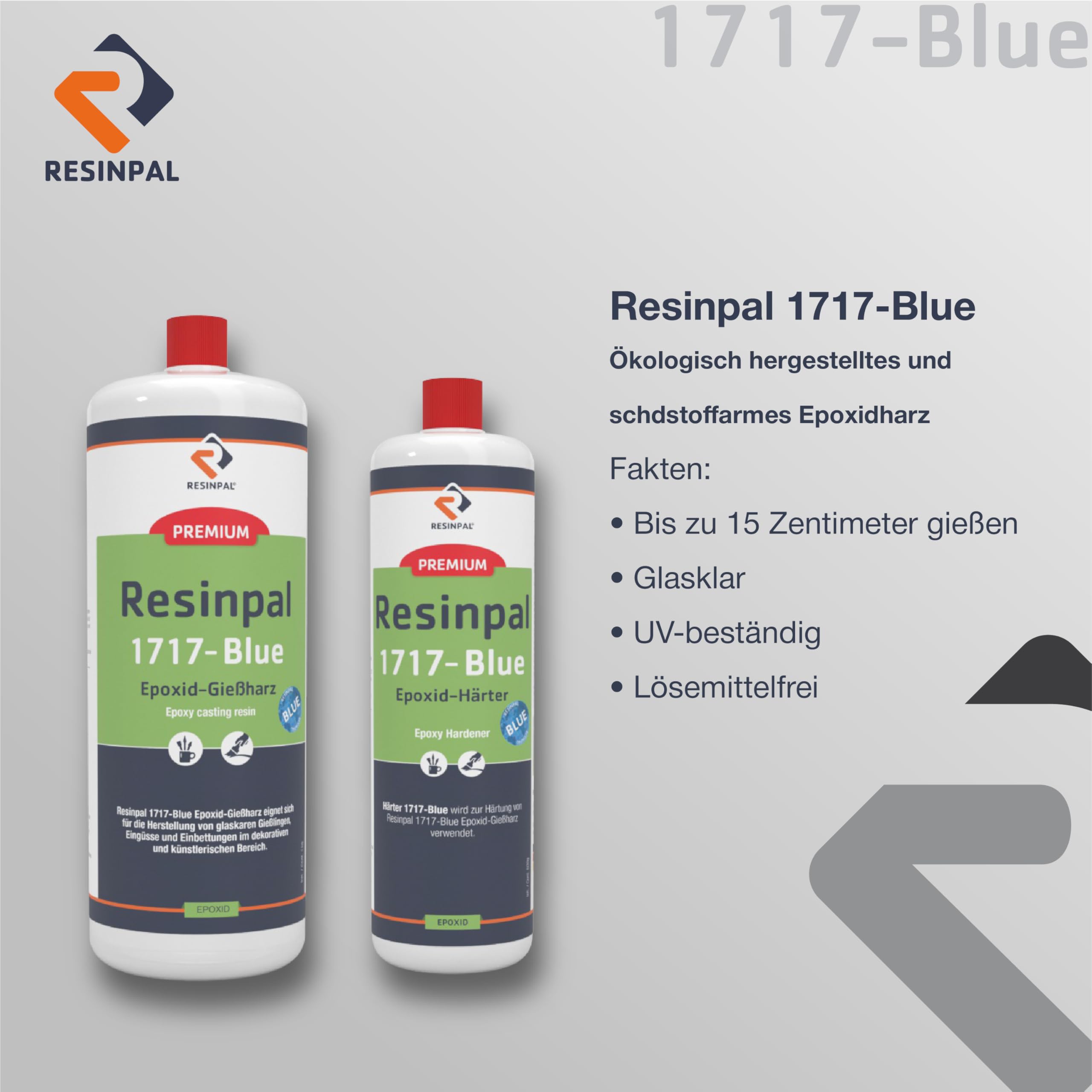 3kg Resinpal 1717-Blue Gießharz Set | Ökologisch | inkl. Becher & Rührstab | Glasklares Epoxidharz für DIY & Gießen