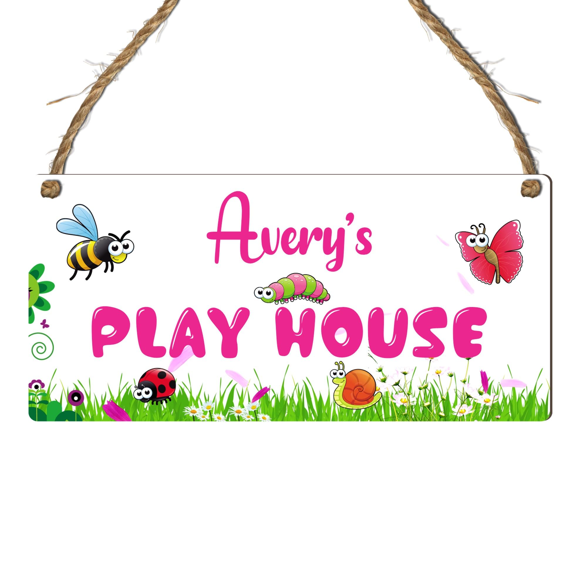 Personalised "Playhouse" Plaque – Customisable Children's Playhouse Sign for Indoor or Outdoor Use – for Kids' Playrooms or Garden Playhouses (White, Mdf Wood Indoor Use Only)