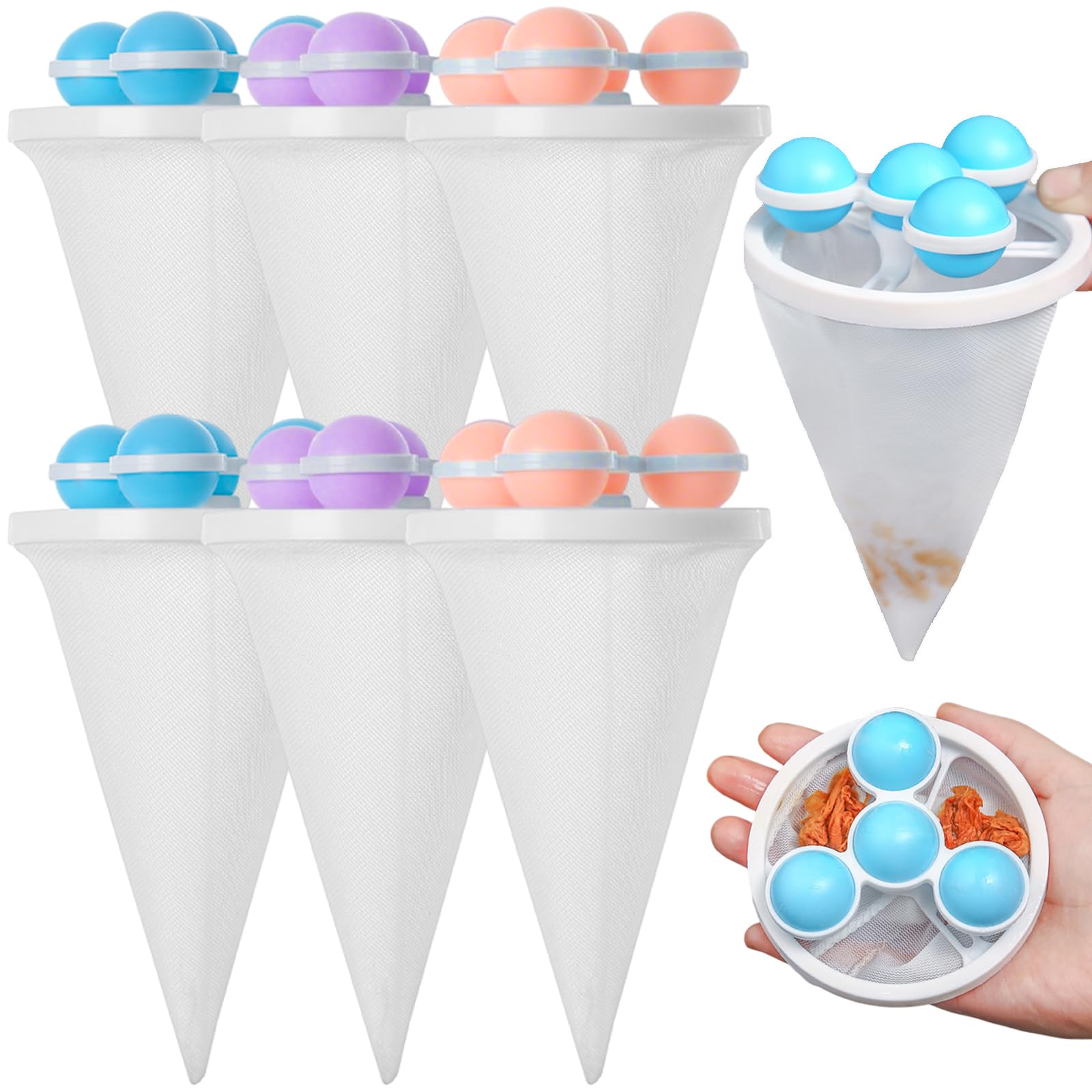 Muiltvoe 6 PCS Pet Hair Remover Washing Machine Floating Hair Filtering Mesh Reusable Washer Hair Catcher Washing Machine Hair Filter Cleaning Mesh Bag for Laundry and Floating Hairs