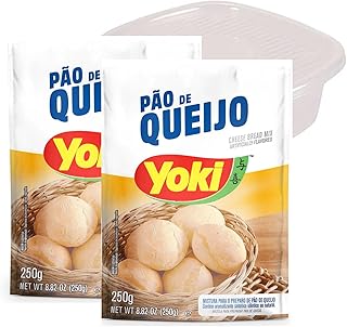 Cheese Bread Mix Yoki, Gluten-Free, 8.8 Oz, Pack of 2 Bundle with Storage Container, 33.8 Fl Oz | Mistura para Pão de Queijo Yoki 2x 250g e Pote Pop 1 Litro