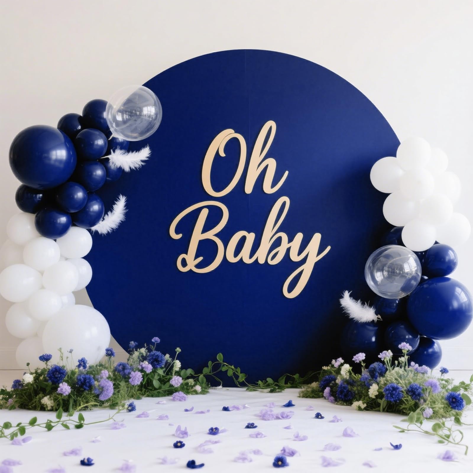 7.2FT Navy Blue Round Backdrop Cover for 5 to 7.2ft Circle Arch Stand - Haefoo Round Arch Cover Circle Backdrop Cover for Birthday, Wedding, Baby