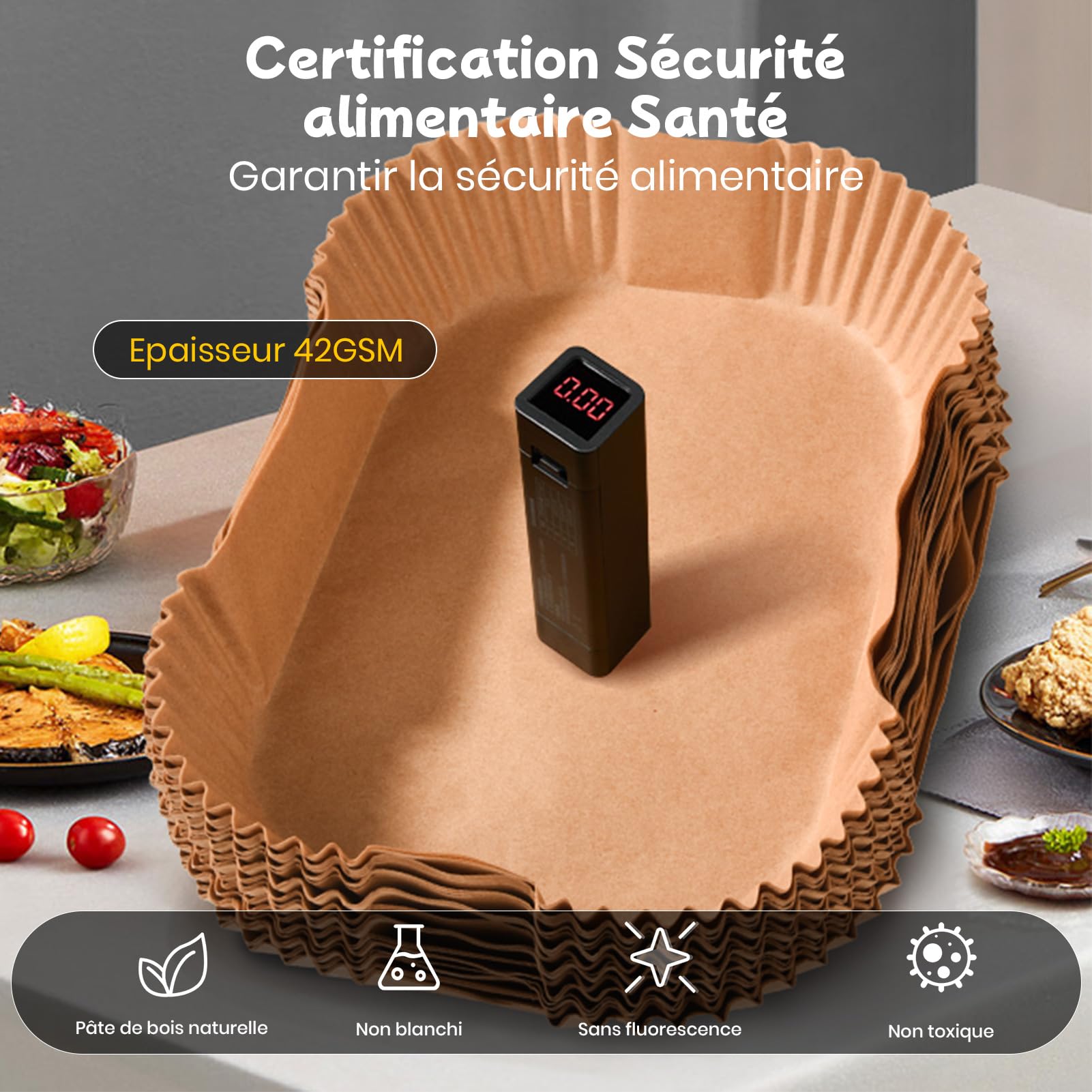 120 Pièces Papier Cuisson Air Fryer, Papier Sulfurisé pour Ninja Foodi Max Air Fryer, 20,5x14cm Rectangulair Paper Liner Friteuse Huile Accessoires pour Ninja AF300EU /AF400EU /Cecotec Double Airfryer