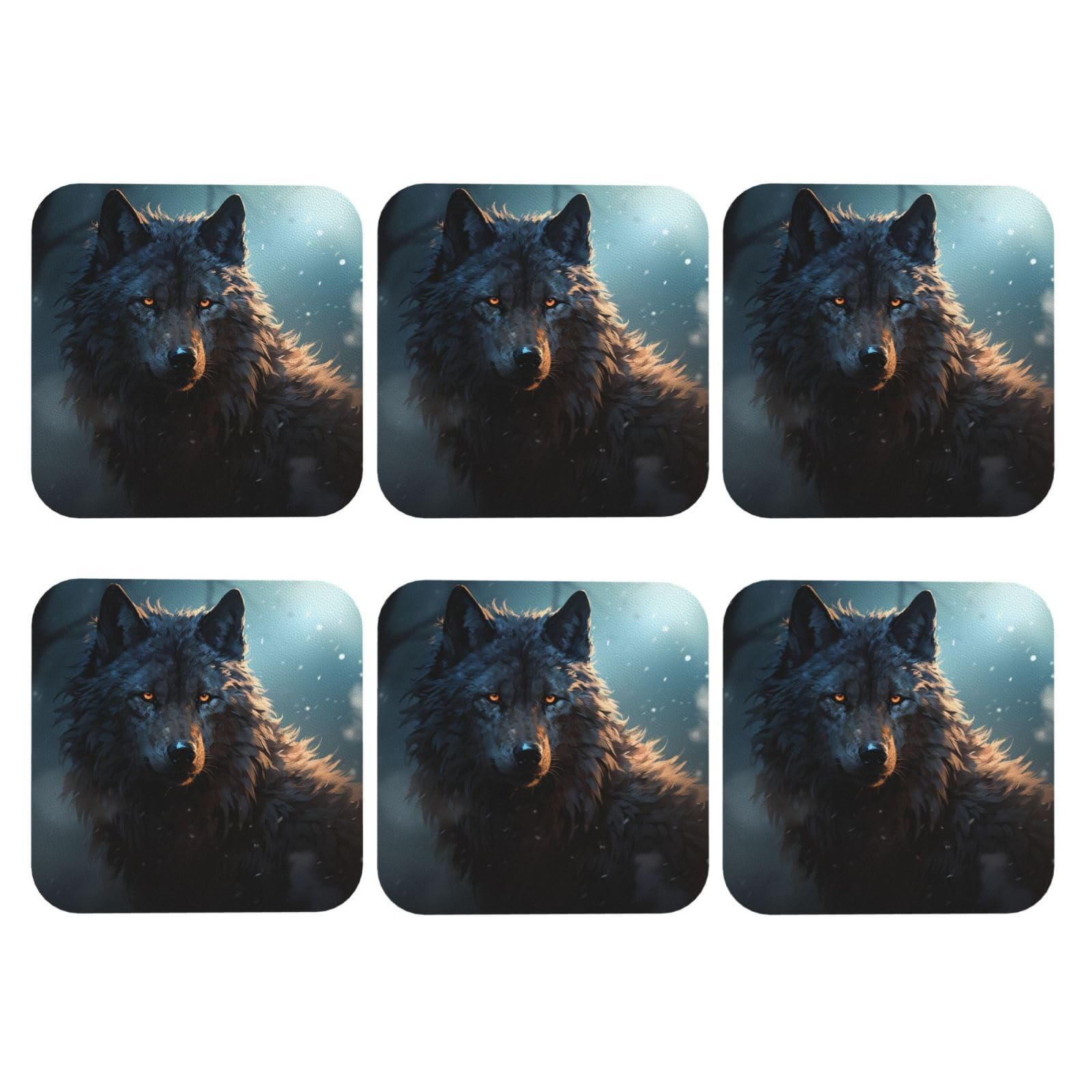 6pcs Leather Coasters for Drinks, Fantasy Wolf Drink Coasters for Tabletop Protection, 4" Cup Coasters for Coffee Table Decor, Non-Slip Drinking Cup Mat for Hot Or Cold Drink