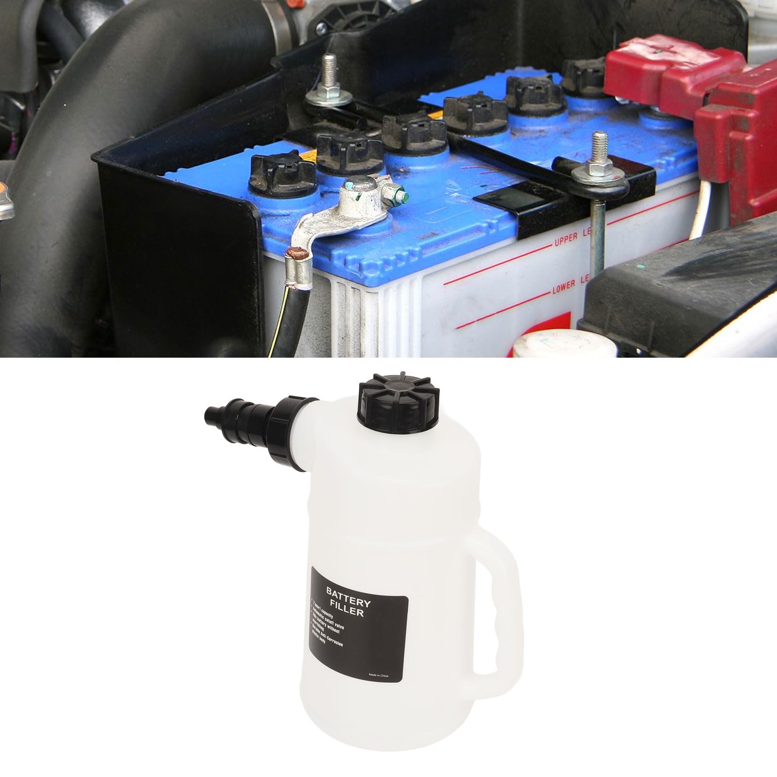 Bouteille De Remplissage Batterie 2 Litres - Valve Arrêt Auto, Pour Voiture, Camion, Chariot