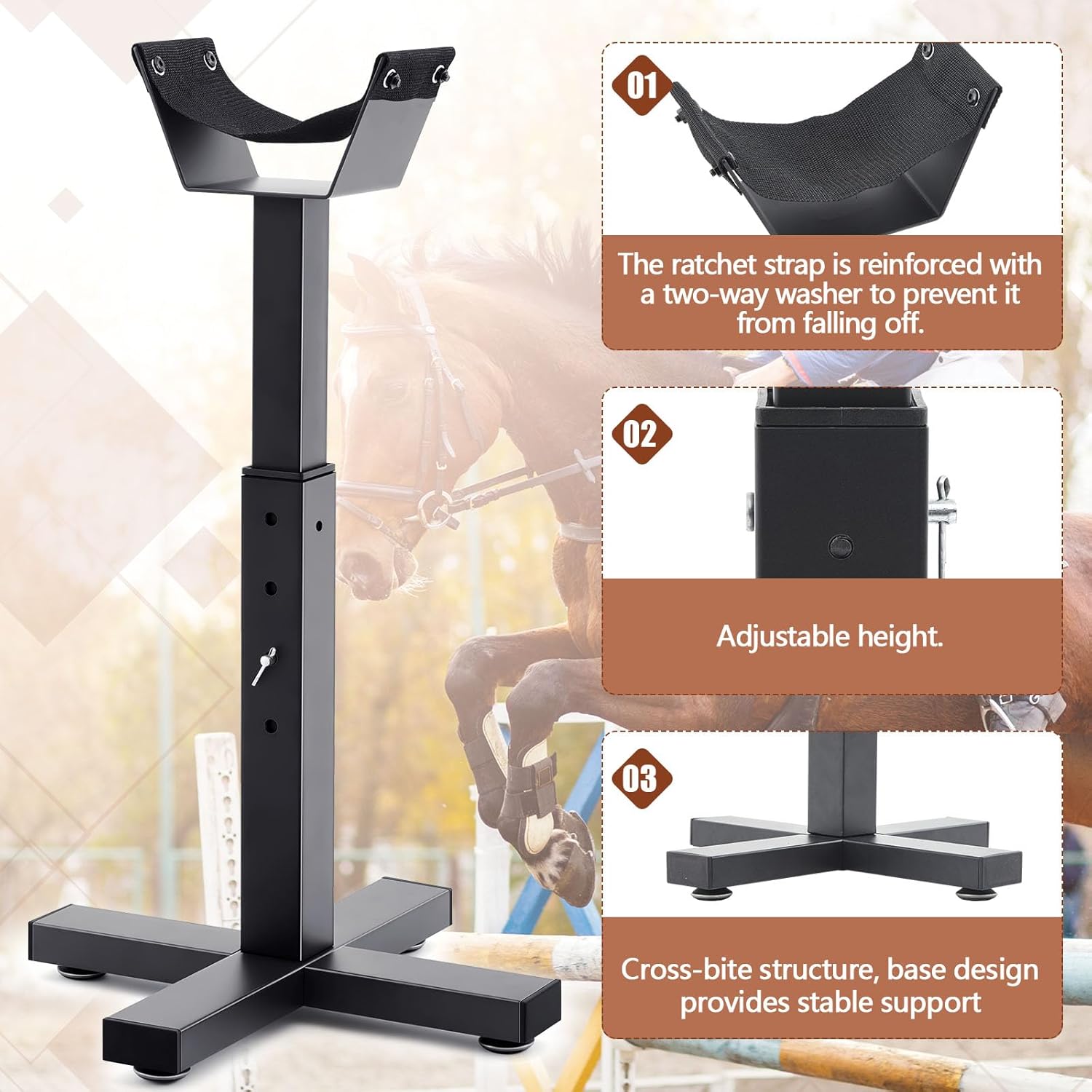 Abbylike Adjustable Farrier Stand Metal Blacksmith Farrier Horse Hoof Stand with 5 Adjustable Heights Cross Base Horse Hoof Trimming Tools for Equine Barefoot Trimming Shoeing Veterinary Care, Black