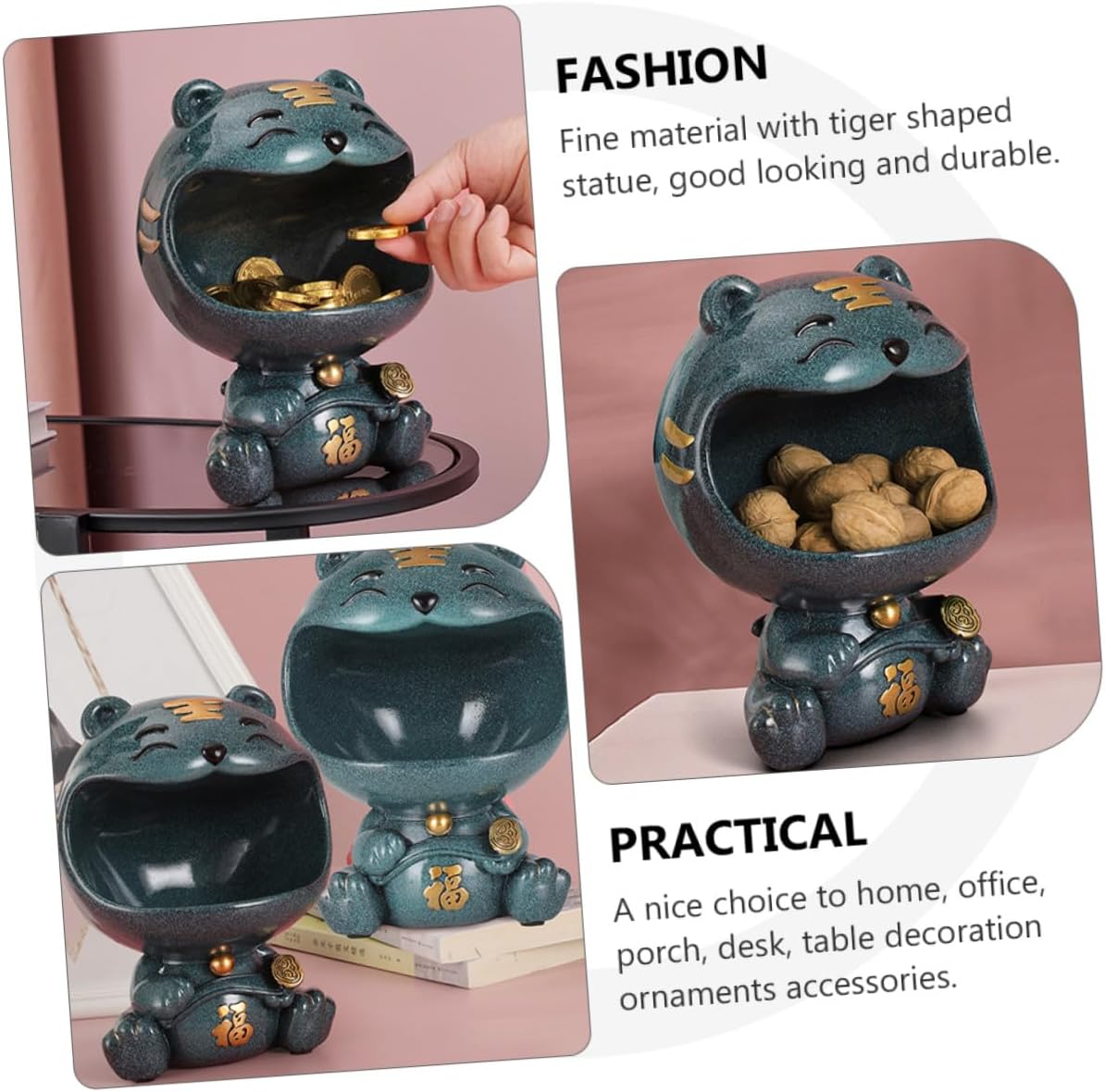 Homoyoyo Tiger Shape Key Storage Ornament Blue, Lovely Desktop Home Adornment Container, Modern Entryway Sundry Organizer for Living Room and Wedding