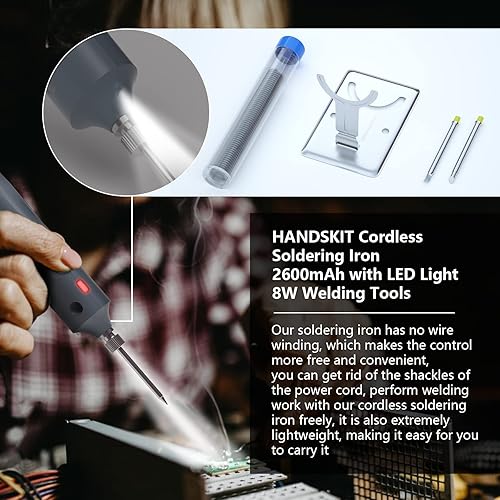 Miniatura 2 de Soldador inalámbrico de 2600 mAh con luz LED, herramientas de soldadura de 8 W, soldador eléctrico con batería recargable, kit de soldador con