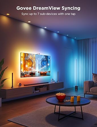 Govee TV Arkası Led Şerit Aydınlatma 3 Lite Kit + 2'li Aydınlatma Bar + Tv ile Renk Senkronizasyon 55-65 inç Tüm TV'ler Uyumludur [Enerji Sınıfı A]