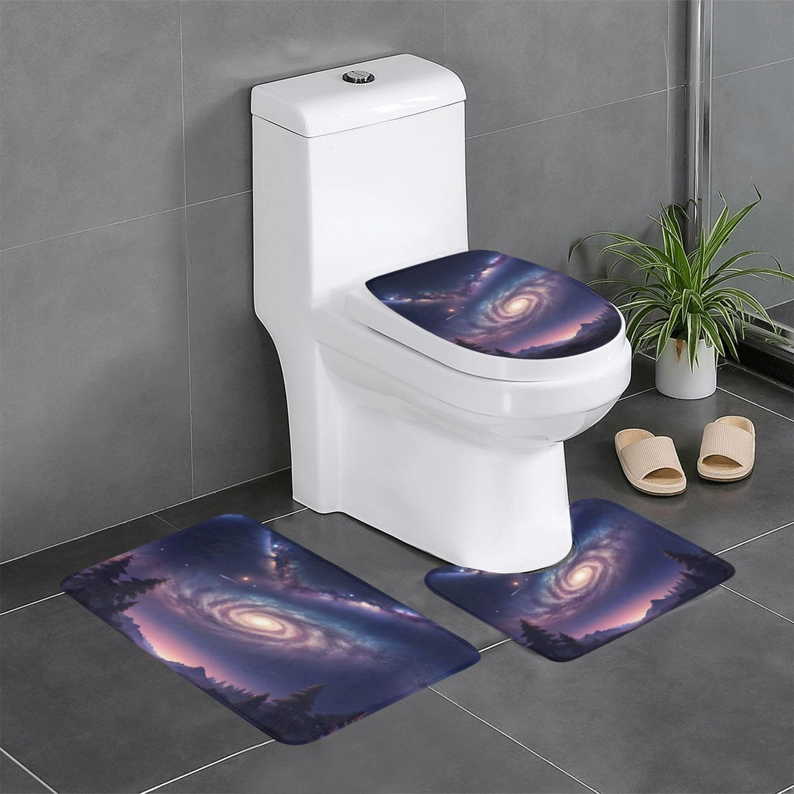 Tapis de salle de bain antidérapant galaxie voie lactée pour wc et lavabo