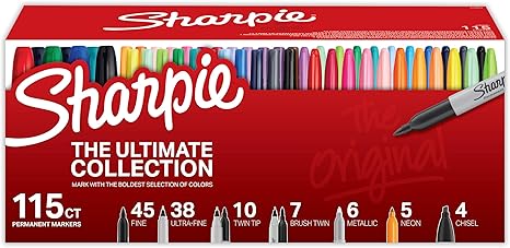 Sharpie Permanent Markers Ultimate Collection, Fine and Ultra Fine Points, Assorted Colors, 115 Count