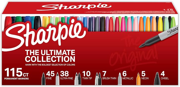 Sharpie Permanent Markers, Ultimate Collection, Fine and Ultra Fine Points, Assorted Colors, 115 Count - Classroom, Large Pack, Office Supplies