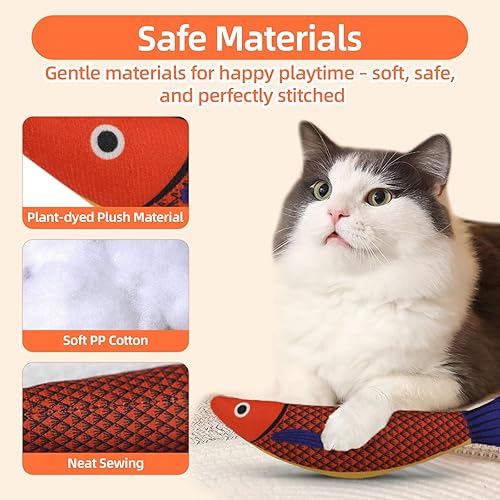 Miniatura 3 de Tocirelo Juguetes para gatos, peces con hierba gatera, paquete de 3 juguetes para pezones de gato para gatos de interior, juguete arrugado con