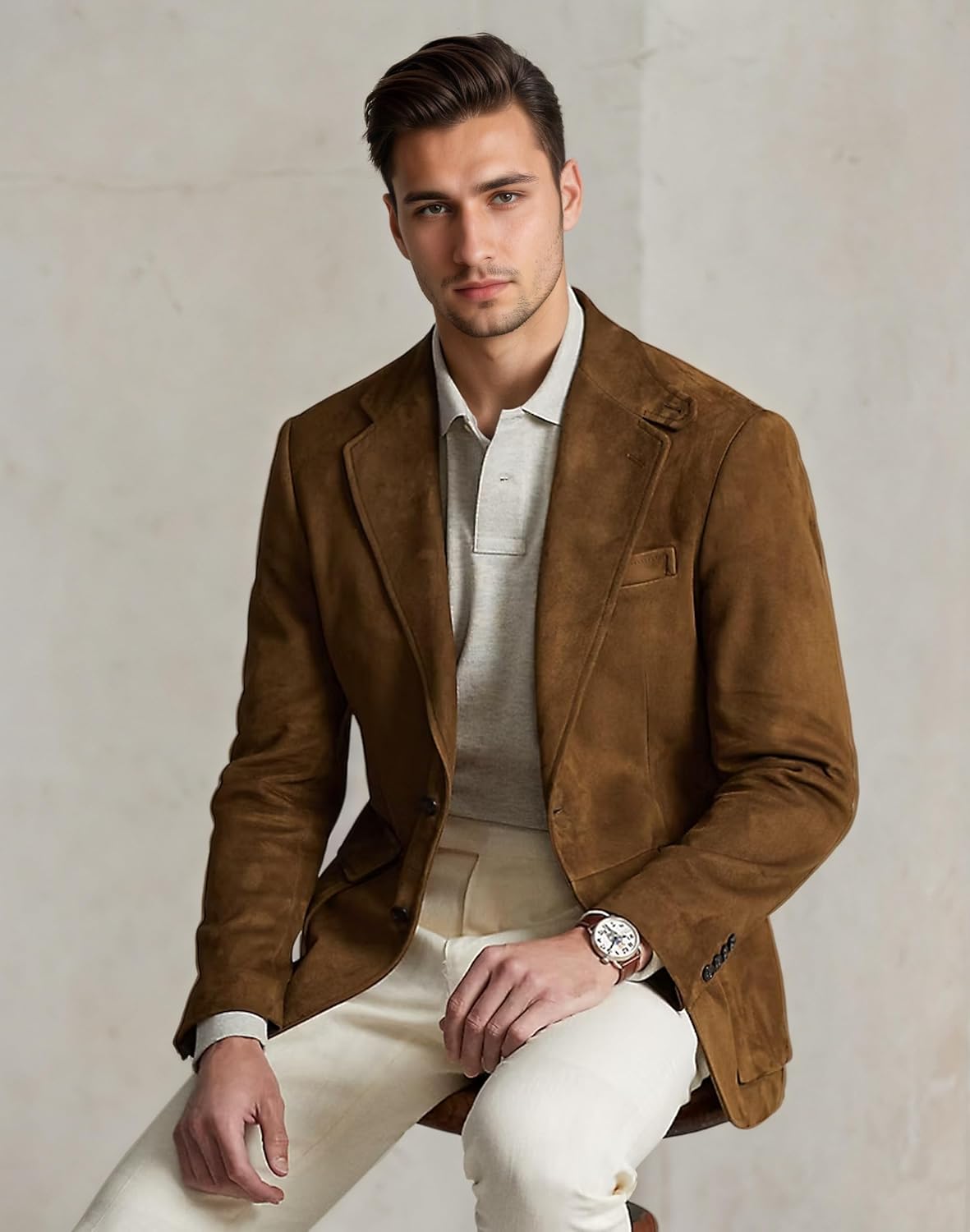 Suit for Men Suede Winter Jacket Slim Fit Single Breasted New in Suits & Blazers Mens Sport Coats Jacket - Image 2