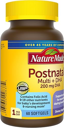 Miniatura 8 de Nature Made Multivitamínico posnatal  DHA 200 mg 60 cápsulas blandas para apoyar a las madres y bebés lactantes durante la lactancia vitaminas y