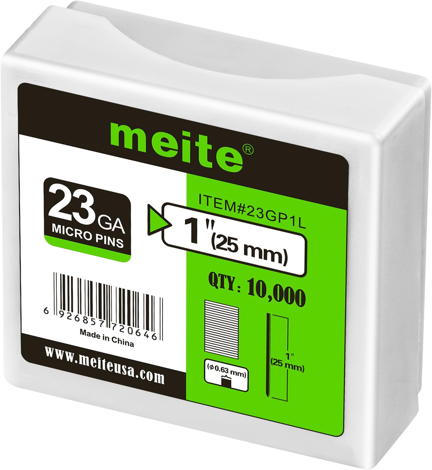 meite 23 Gauge Pin Nails, 1-Inch Micro Headless Piner Nails - Galvanized 23GA Pins Nails for Nail Gun, Ideal for Fine Woodworking and Trim Work (10,000 Counts)