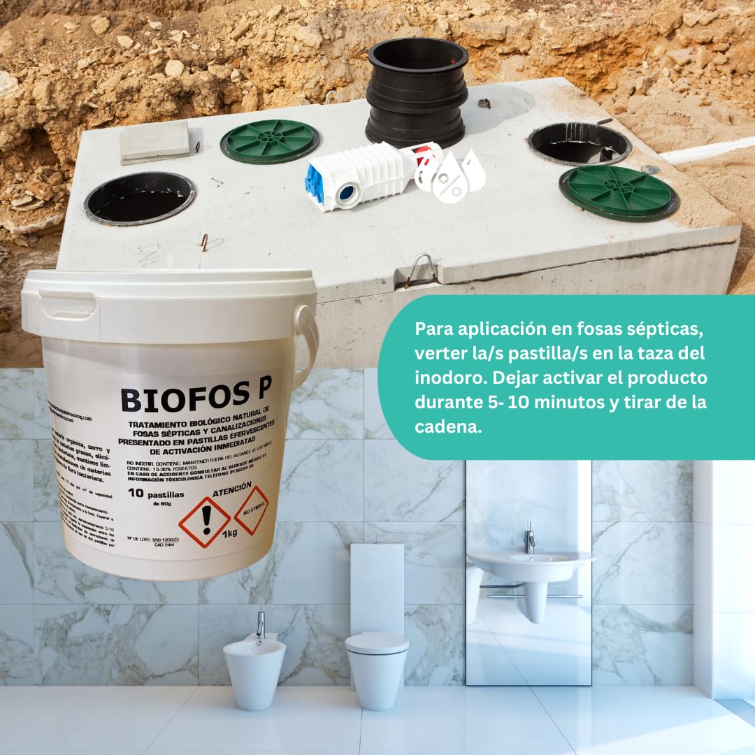 Pastillas efervescentes para la Limpieza y Mantenimiento de fosas sépticas y canalizaciones Activador Natural biologico eliminardor de olores10x60g