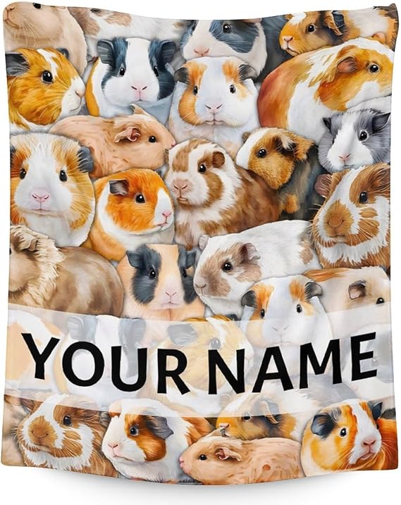 Personalized Guinea Pig Blanket Gifts with Name - 30x40 Inches Cute Throw for Girls & Boys - Brown Soft Fuzzy Blankets for Couch & Office