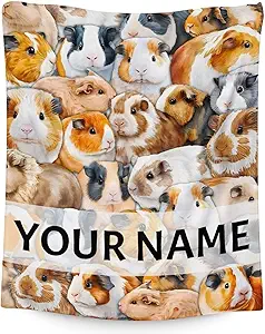 Personalized Guinea Pig Blanket Gifts with Name - 30x40 Inches Cute Throw for Girls & Boys - Brown Soft Fuzzy Blankets for Couch & Office
