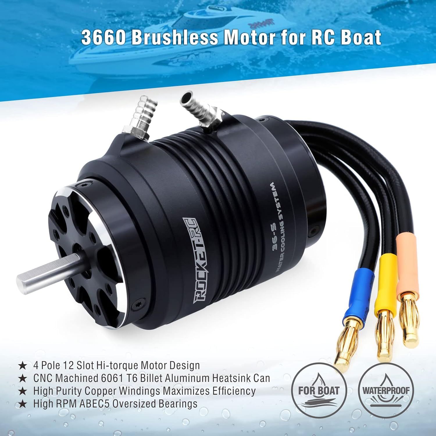 Surpass Hobby 3660 2150 KV Brushless Motor 4Pole Shaft 5mm with Water Cooling Jacket for RC Boat (2150kv) - Image 2