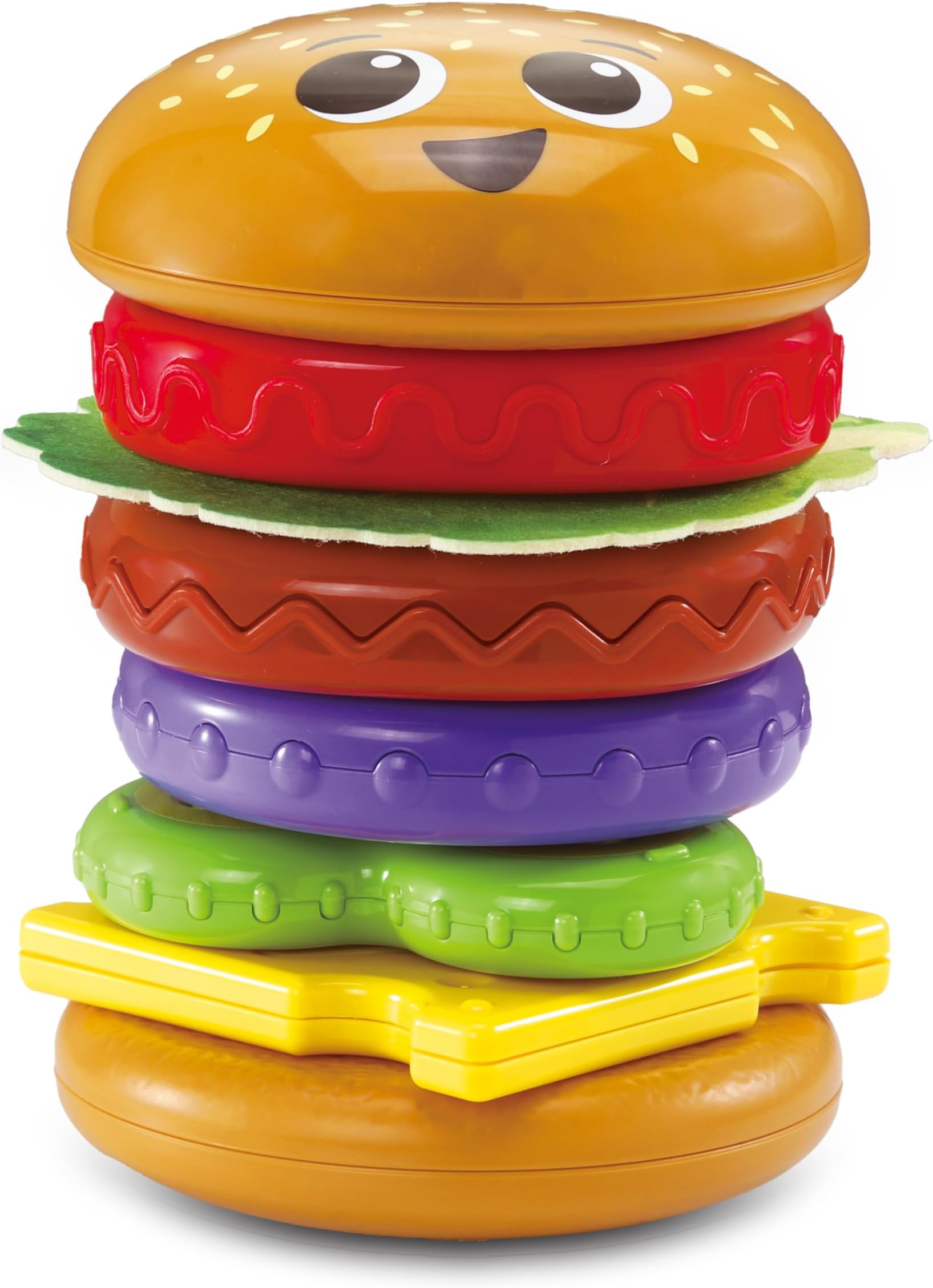 Baby Build-a-Burger, Stacking and Sorting Toy with 6 Food Pieces, Shape Sorting, Stacking Play, Matching, Spinning and Colours, Gift for Babies 18, 24 months +, English Version