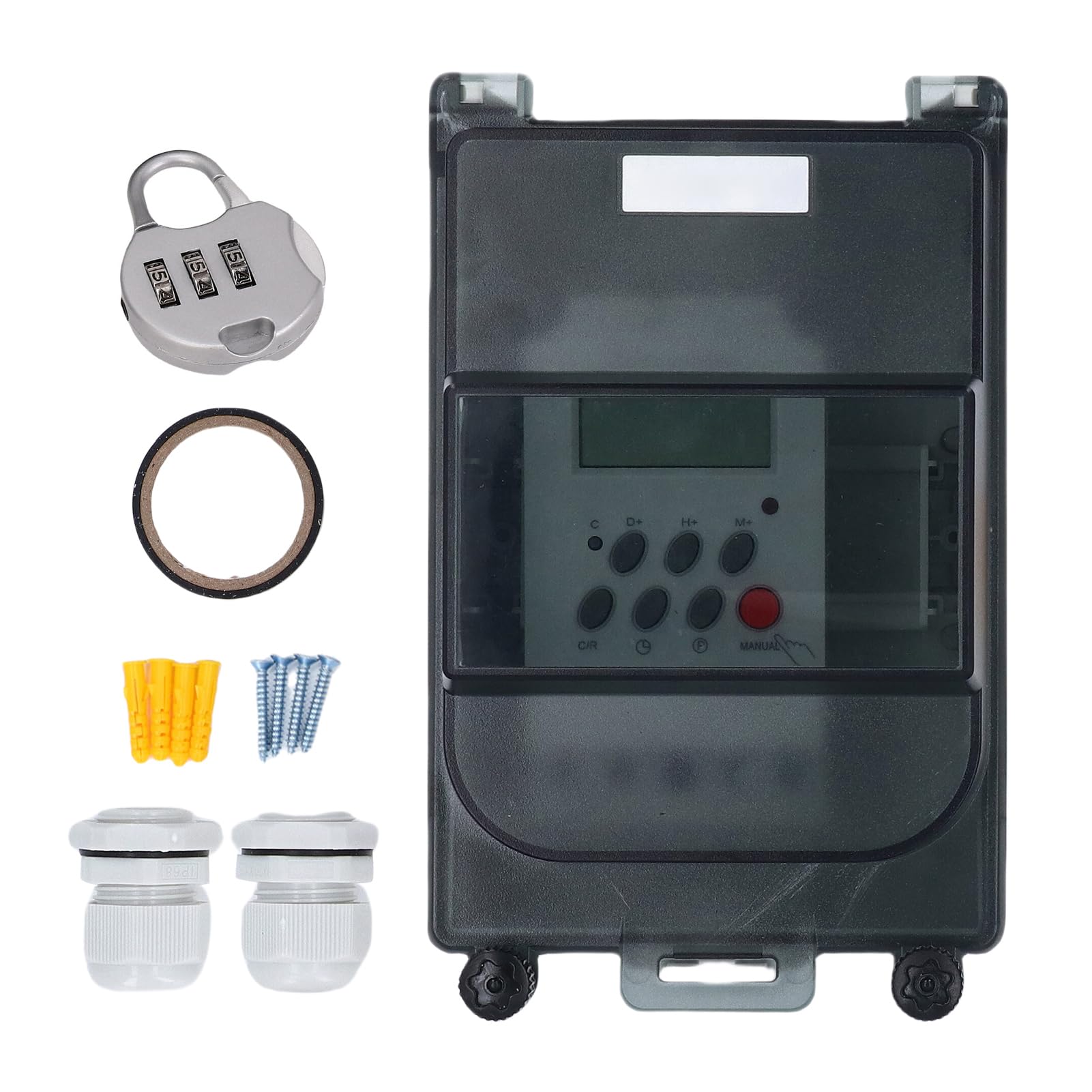 Timer Programmabile per Pompa Piscina, Interruttore Esterno | Timer per Pompa Acqua, ABS+PC, IP67 Antipioggia, 28 Programmi, Display LCD