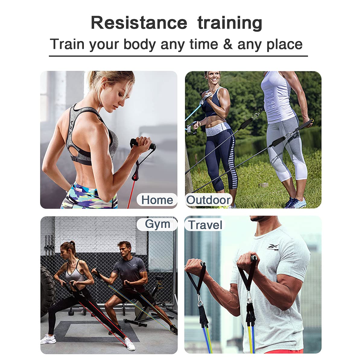 Widerstandsbänder Set (11 Stück), Übungsbänder Männer & Frauen Fitnessbänder mit Türanker, Griffen, Tragetasche, Beine, Knöchelriemen für Widerstandstraining, Physiotherapie, Yoga