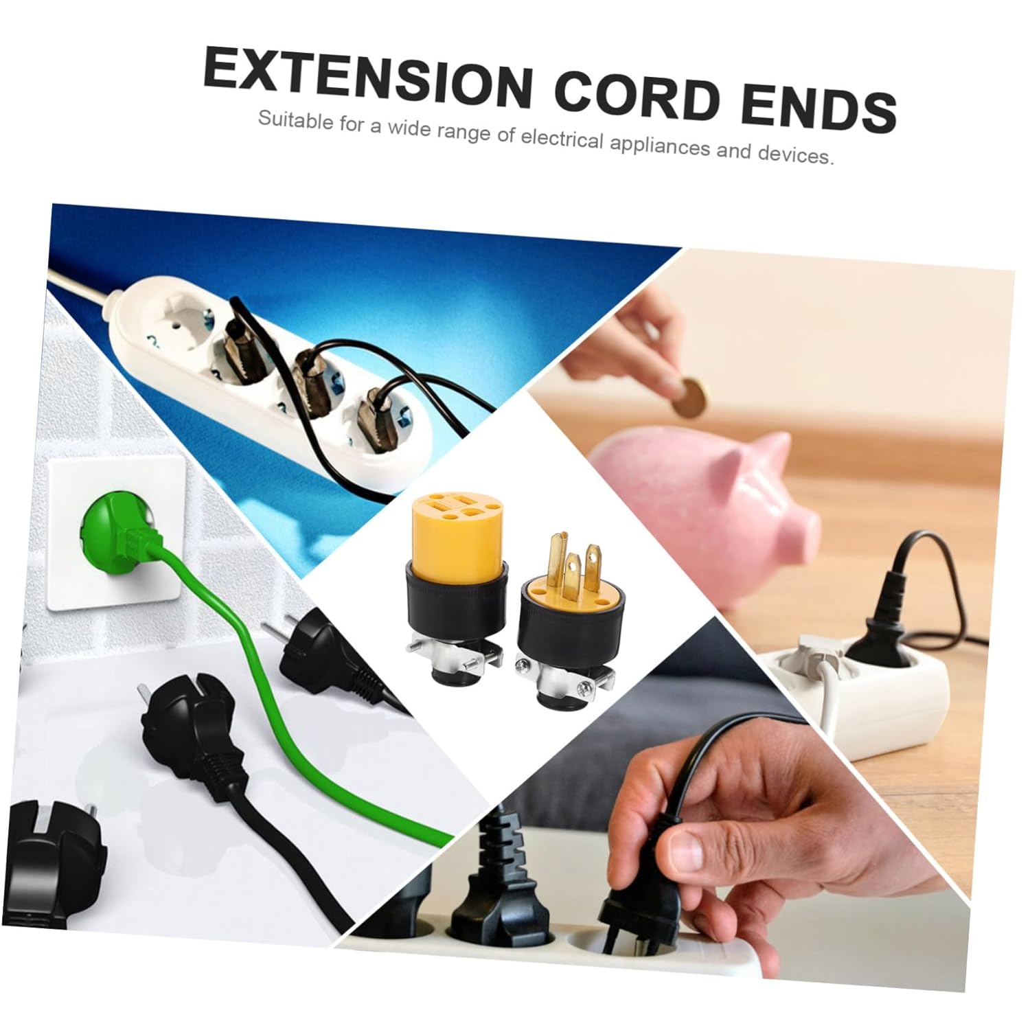 Luxshiny 4sets Volt Extension Cord Grounding Replacement Connectors Male Female Prong Adapters for Secure Electrical Connections Easy Installation for Use