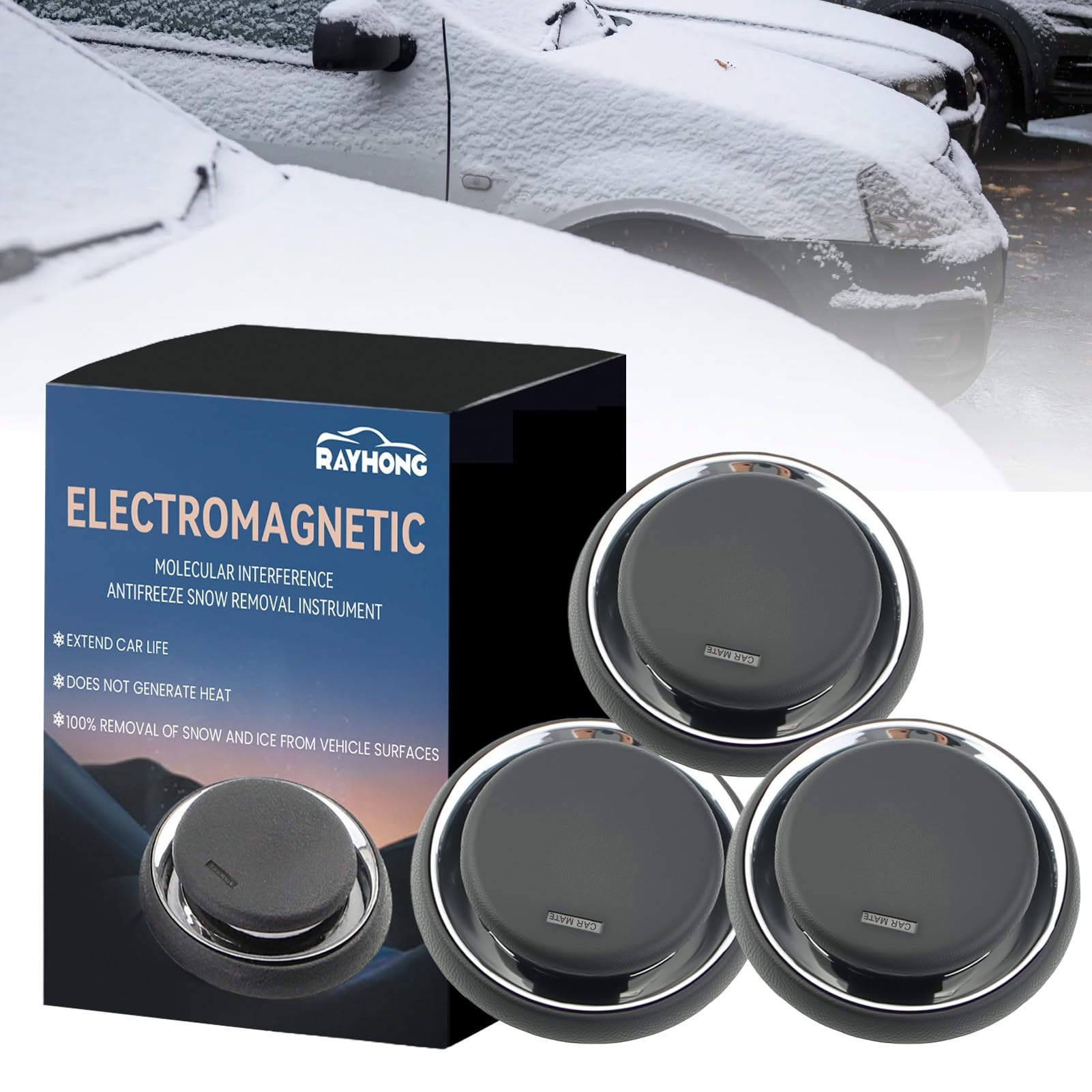 3 piezas Descongelador electromagnético para derretir hielo, quitanieves electromagnético para coche, desempañador electromagnético para coche, desempañador electromagnético para quitar nieve