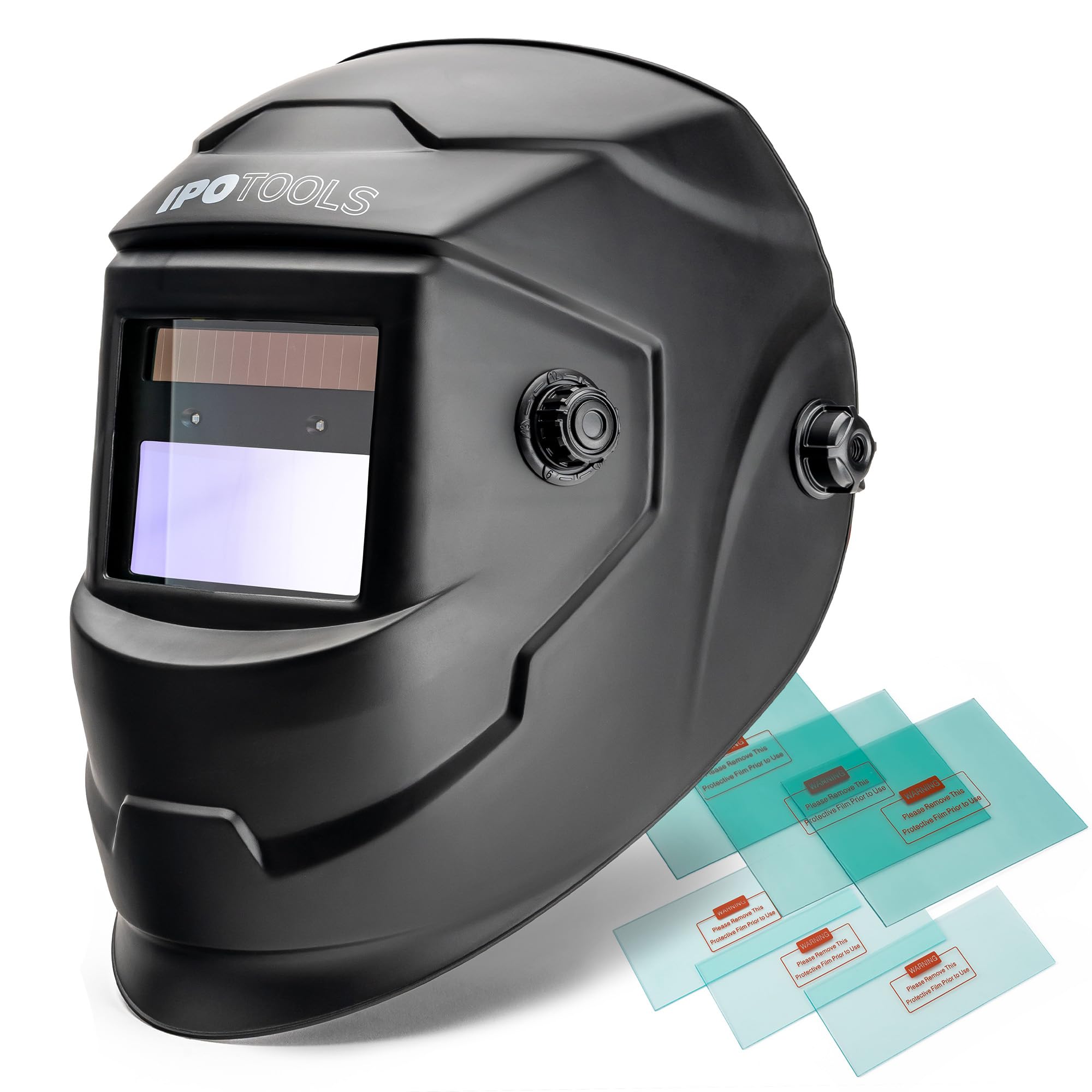 IPOTOOLS J500A Casque de soudage automatique avec True Colour, casque de soudage solaire, 2 capteurs de qualité supérieure, grand champ de vision (92 × 42 mm) avec niveaux de protection DIN 4/9-13
