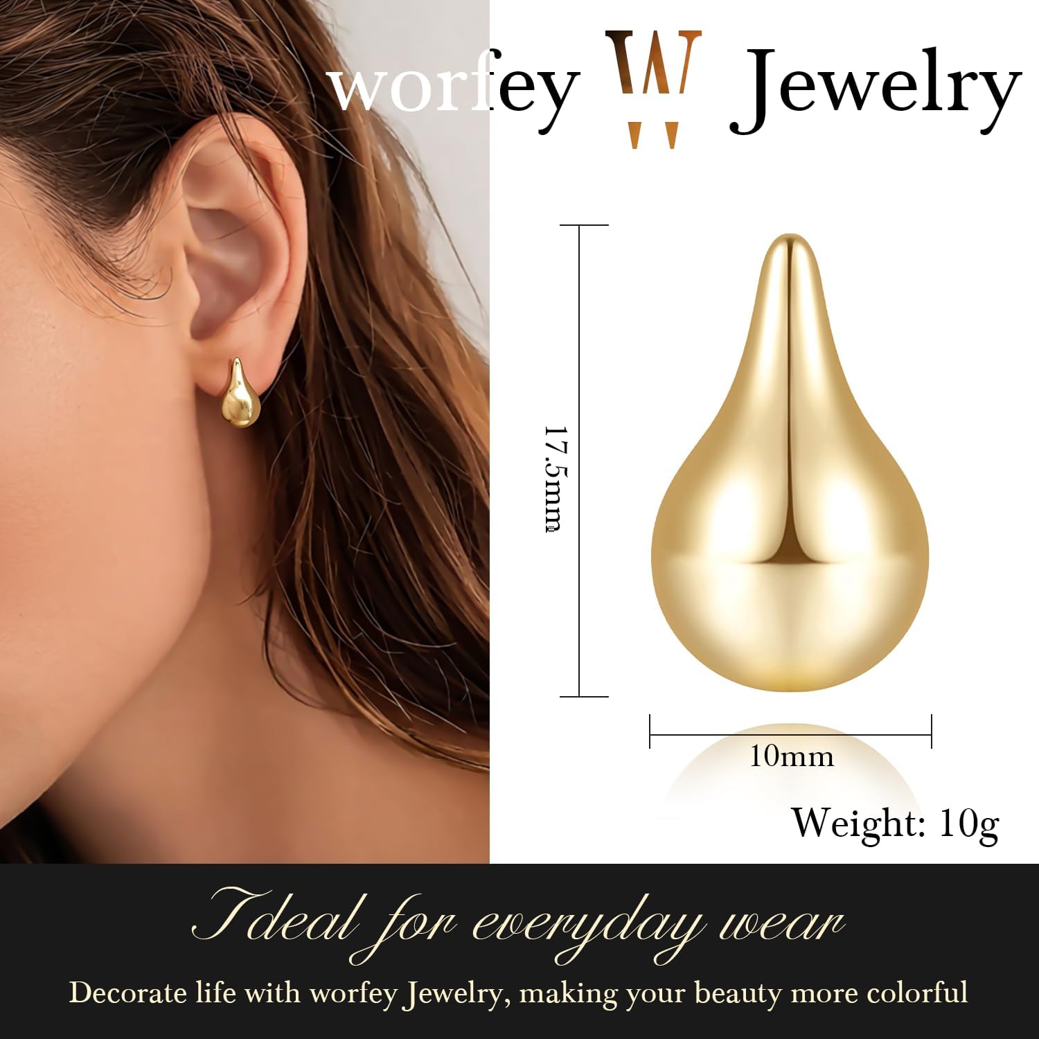 Gold Hoop Earrings for Women 14K Gold Studs Earrings for Women Teardrop Earring for Womens Brilliant Luster and Exquisite Design Chunky Hoop Dangle Drop Stud Earring for Womens 18mm - Image 2