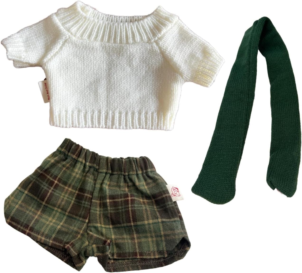 9-12''/30cm Stuffed Animals Clothing Christmas Academia Set: Knit Sweater+Scarf+Tartan Shorts for bartolomew Bear and Bashful Bunny(NO Doll)