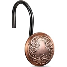 Chictie Bronze Shower Curtain Hooks Rings-Oil Rubbed Decorative Shower Curtain Hooks,Set of 12 Metal Rustproof Shower Hangers Rings for Bathroom Curtains Rods Vintage Brown Pattern Design