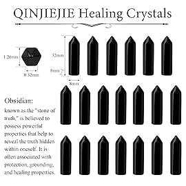 QINJIEJIE Black Obsidian 20 PCS Healing Crystals Stones Sets Wands Bulk Natural Pocket Crystal Towers Assorted Pointed Reiki Gemstones Polished Energy Meditation Chakra Gifts for Women Men