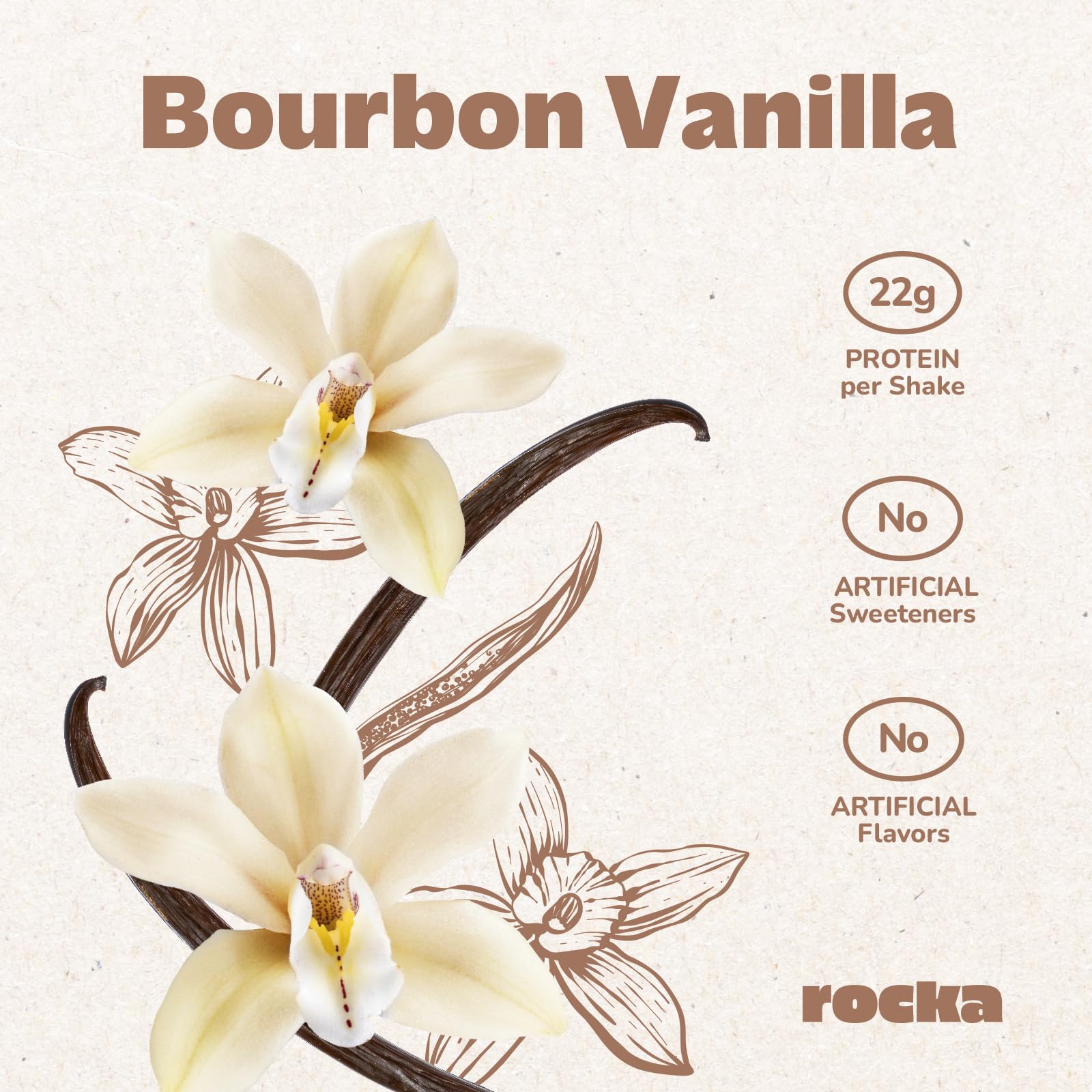 Rocka Nutrition Natural Protein – Veganes Proteinpulver ohne Süßungsmittel – 22g Protein – Clean Pflanzenprotein ohne Zuckerzusatz & Aromen - Produziert in Deutschland – Bourbon Vanilla 600g