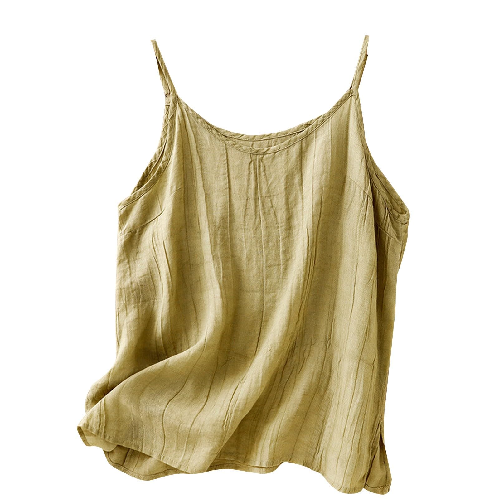 NUSGEAR Camisetas sin Manga Lino Mujer Verano Moda Color sólido Casual Camisola Camisetas de Tirantes Cuello en V Deportivo Original Fiesta Playa Chaleco Tops Camisa Blusa Suelto Basic tee 2024