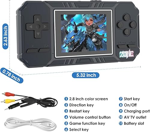 Miniatura 6 de JKV Consolas de juegos portátiles  520 videojuegos clásicos retro, batería recargable de 1020 mAh, pantalla HD de 2.8 pulgadas, juegos de viaje