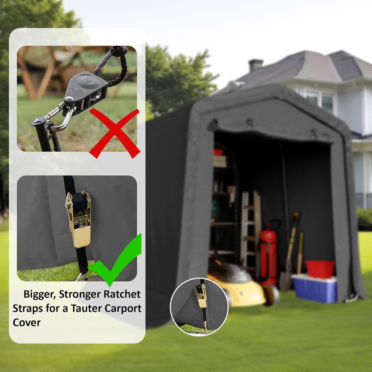 CHARMELEON 8x8FT Heavy Duty Outdoor Storage Shelter,Portable Garage Shelter for Garden Tool Motorcycle Bike,All-Steel Metal Frame Storage Tent with Dual Doors&Thickened Fabric (Dark Gray)