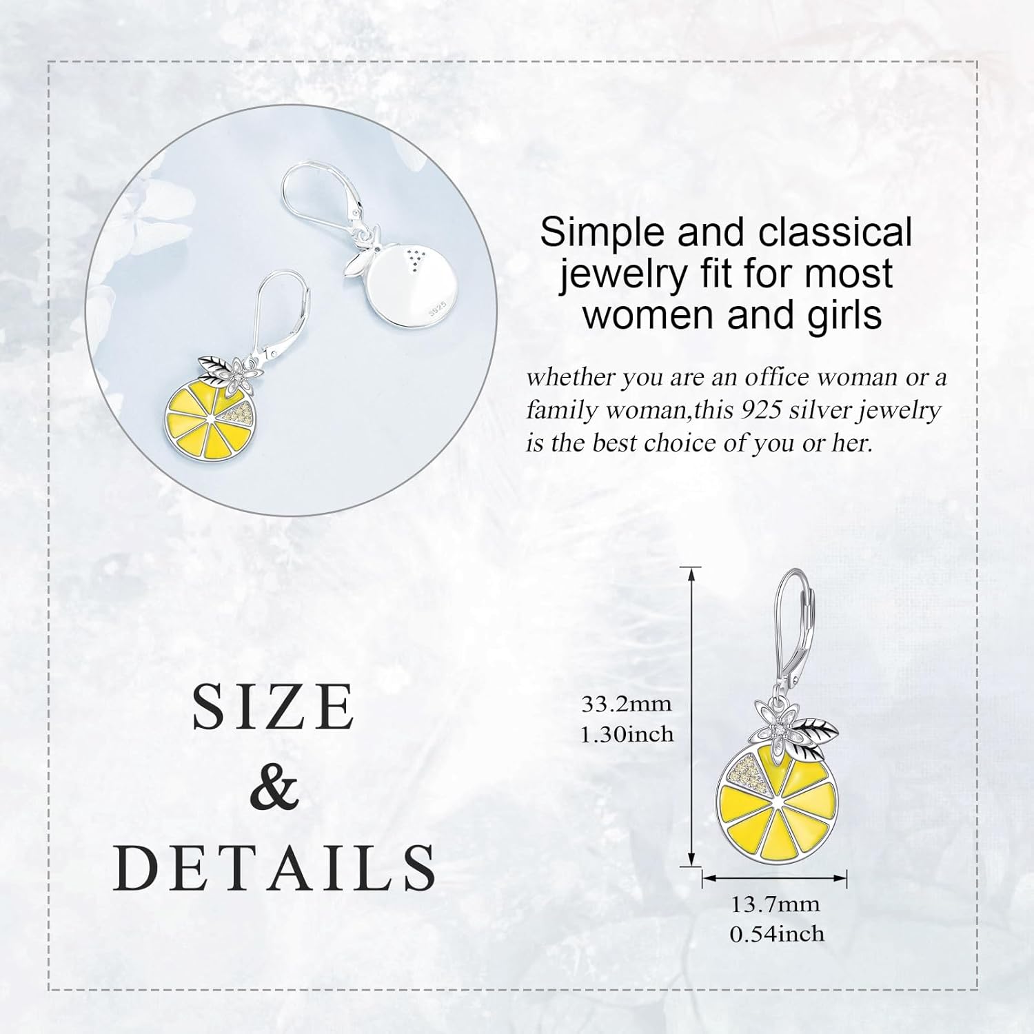 Lemon Earrings 925 Sterling Silver Lemon Dangle Leverback Earrings Fruit Jewelry Gifts for Women Friend - Image 5