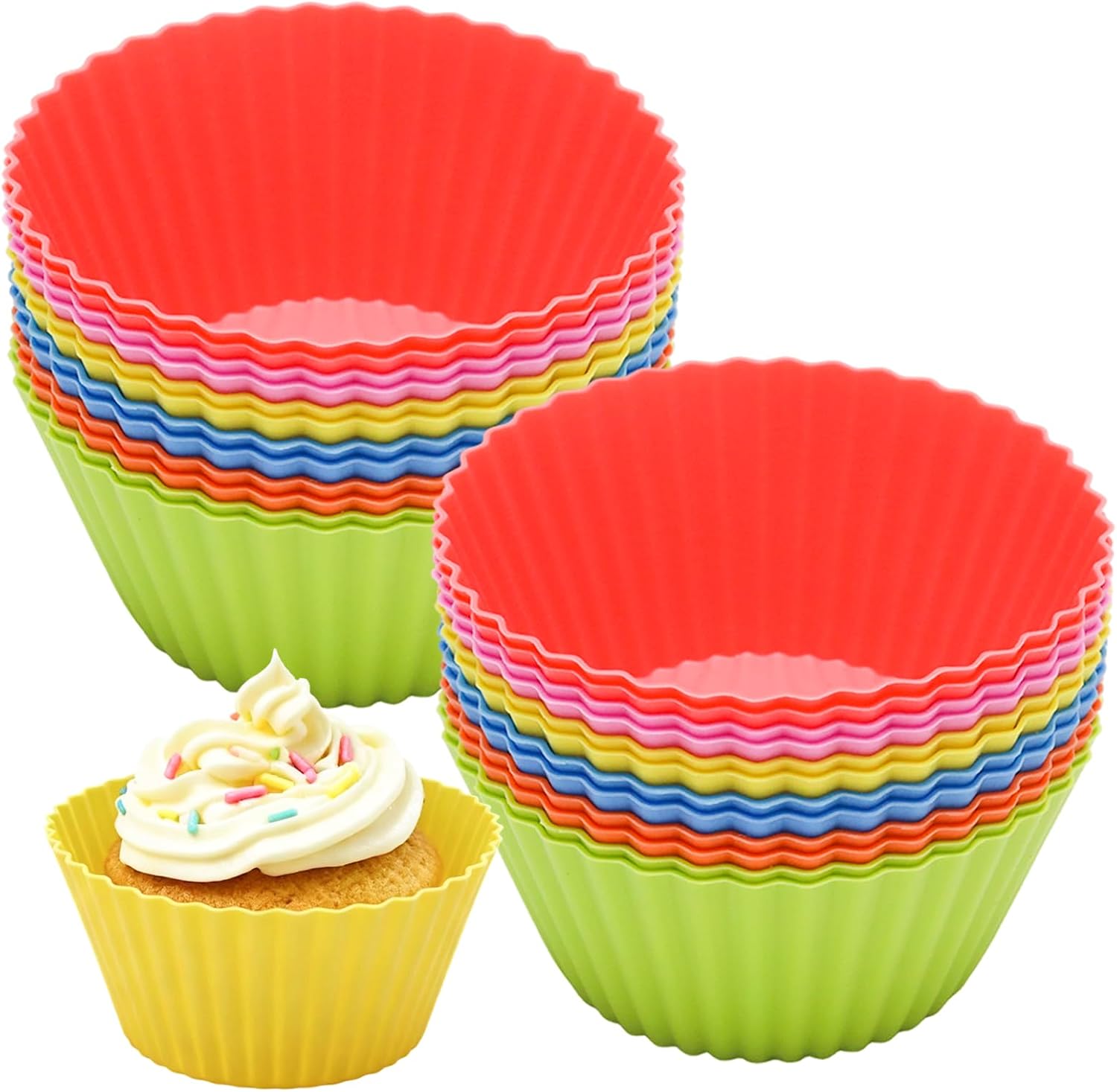12 Pack Silicone Baking Cups, Reusable Muffin Liners Non-Stick Cupcake Molds, Small Baking Cups Truffle Cake Pan Set for Baking, Dishwasher Safe & Easy to Remove, Multicolo, Size 9 x 6 x 4.4cm