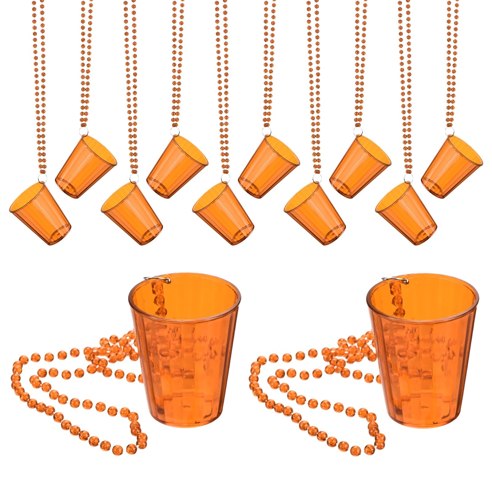 sourcing map 12 Pcs Shot Glass Necklaces, 2 oz Shot Cups on Beaded Necklace, Plastic Glass Cups Bead Chain Striped for Party Favors Birthday Wedding Festival Accessories, Orange