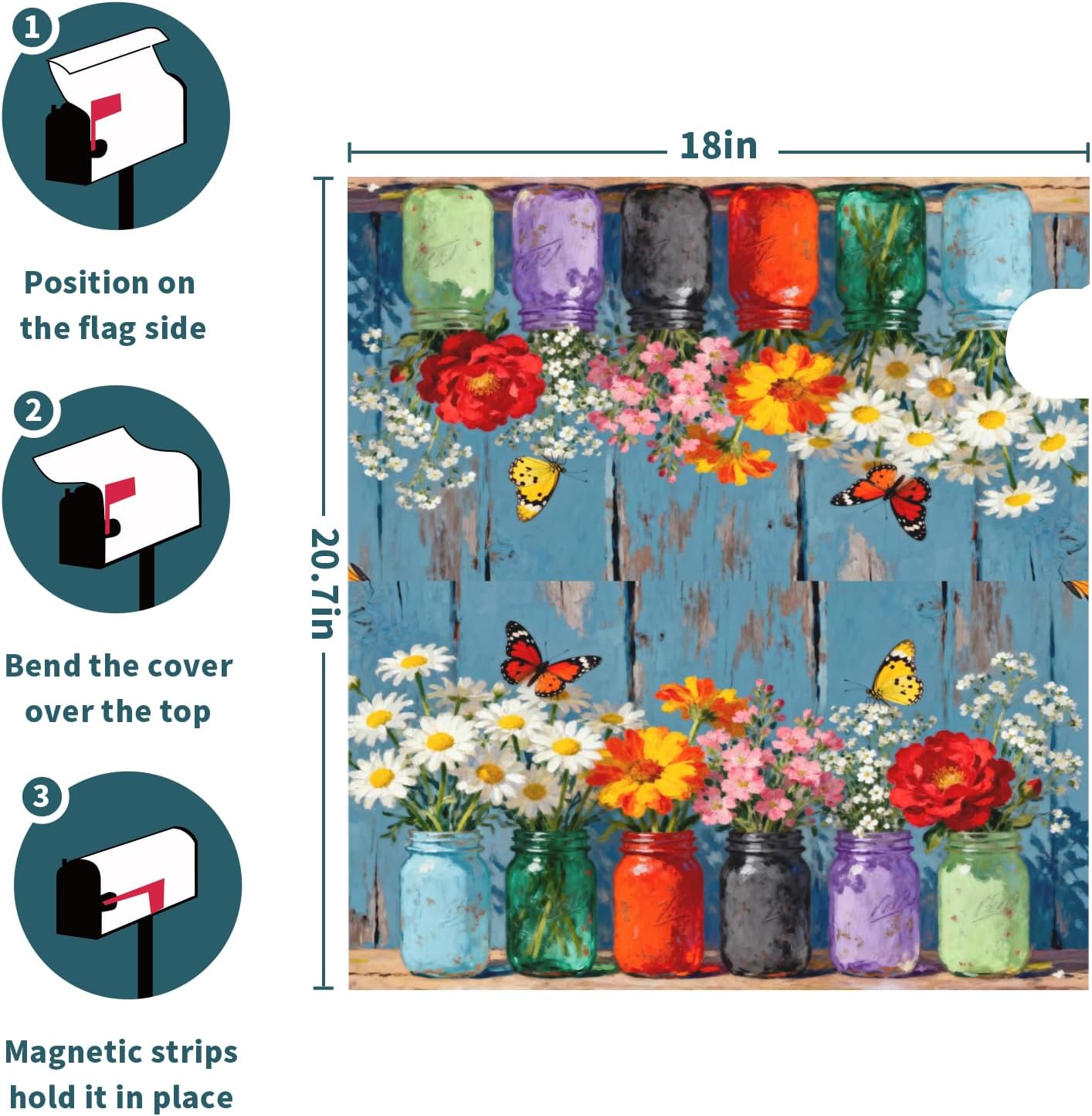 Floral Mailbox Covers Magnetic Standard Size, Spring Summer Flower Farmhouse Outdoor Decorative Letter Box Cases for Garden Outside Decor, 21x18 Inch