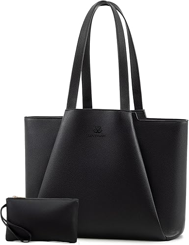 LOVEVOOK Bolsa para laptop para mujer, 15.6 pulgadas, piel sintética, con embrague, bolso de oficina de gran capacidad, maletín para computadora
