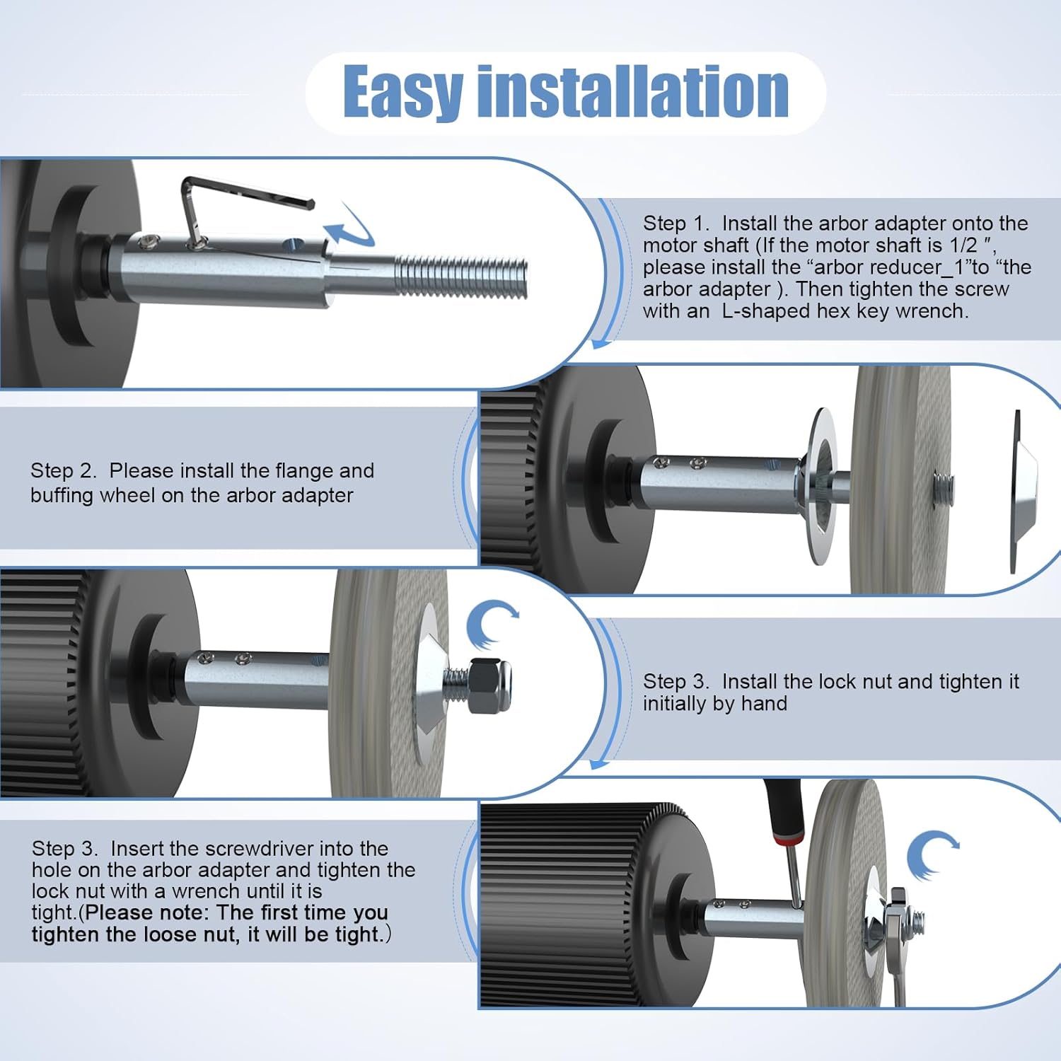 Neeki Bench Grinder Motor Shaft Extension for Polishing, 1/2" and 5/8" Motor Threaded Shaft Adapter, Fits 1/2" and 5/8" Center Hole Cloth Polishing Wheels and Airway Polishing Wheels (Long) - Image 6