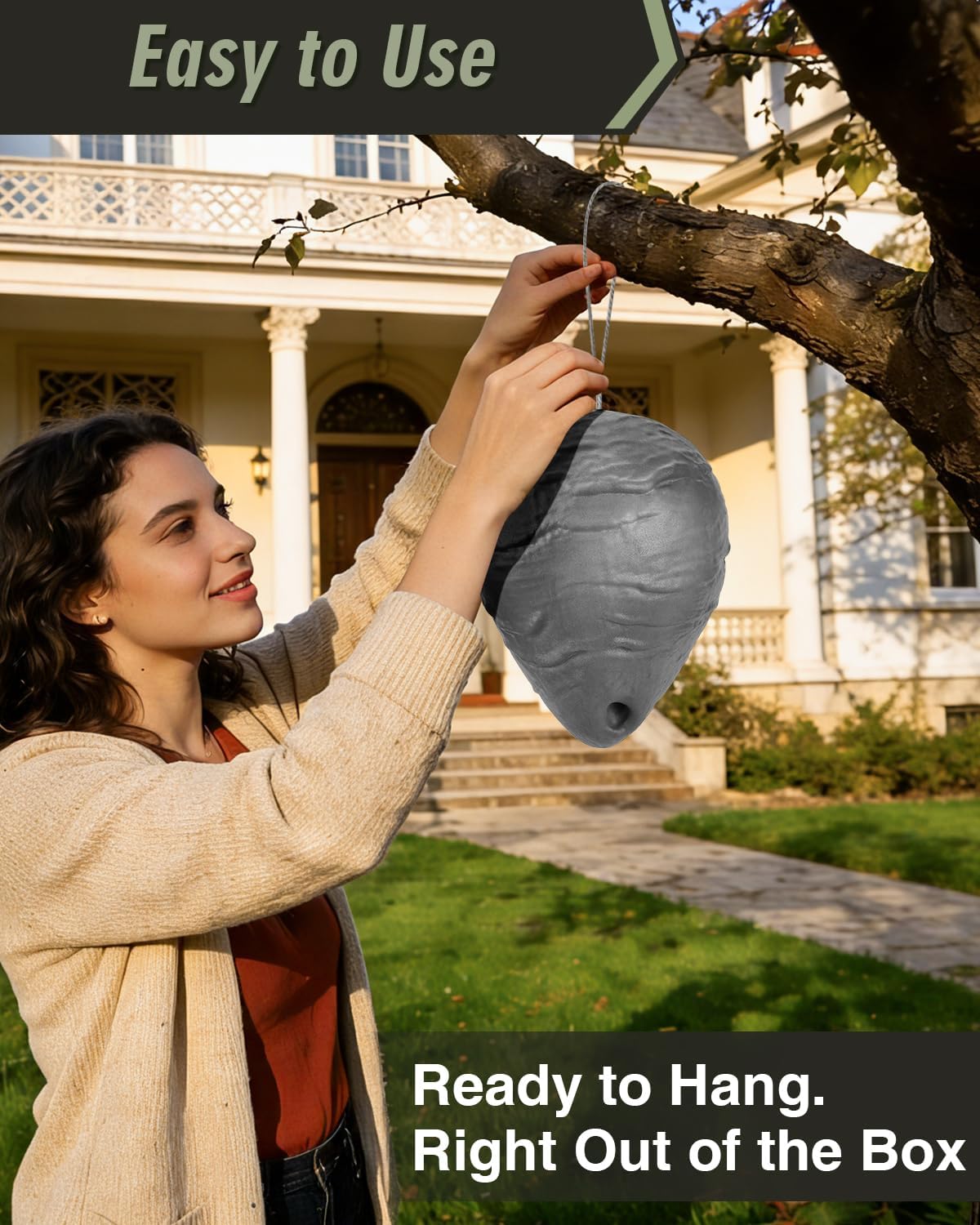 KALKAL [2026 Upgraded] 2 Pcs Polyurethane Wasp Nest Decoy，More Realistic Waterproof Outdoor Hanging Fake Wasp Nest for Patio Garden Yard Eaves Home Tear-Resistant