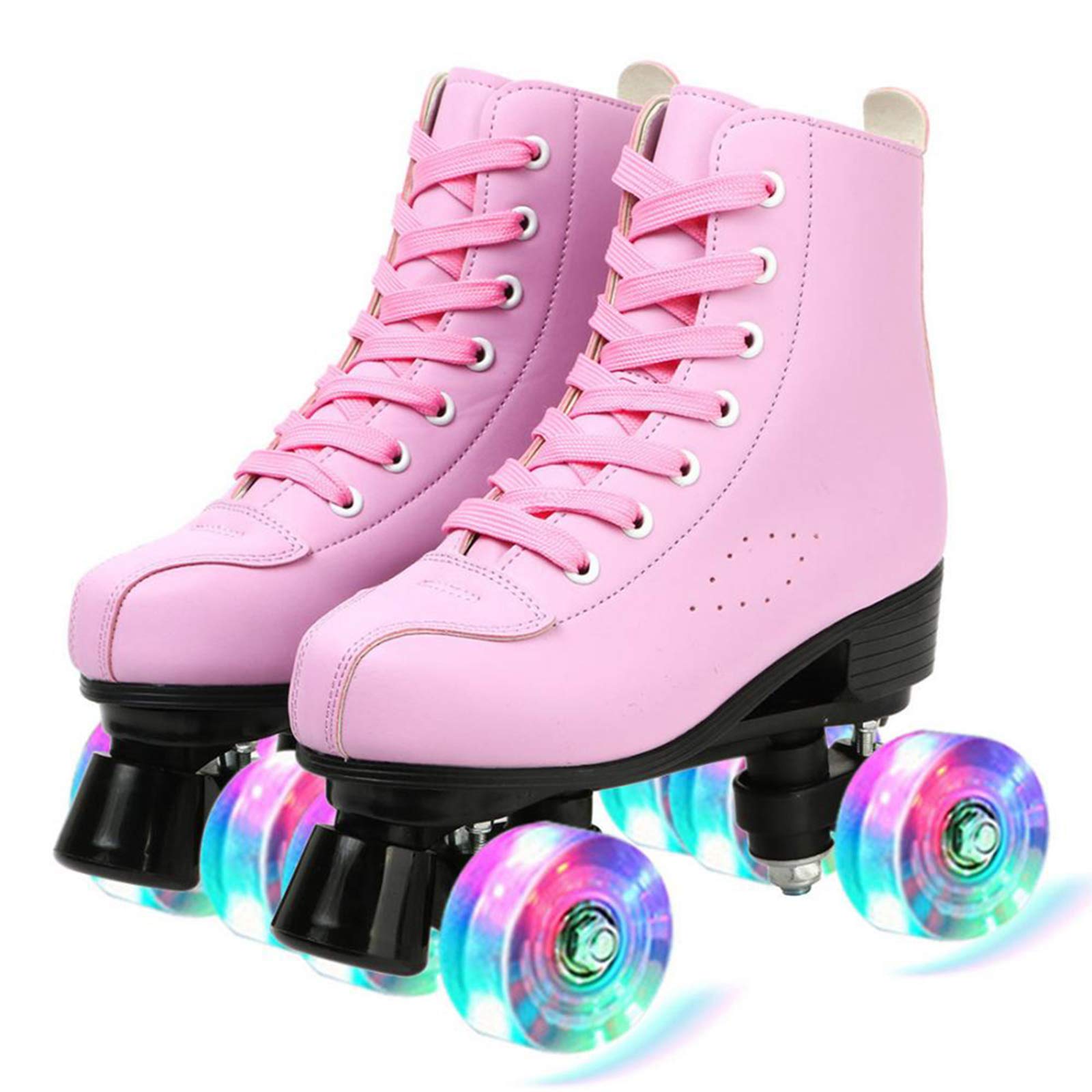 Women's Roller Skates, Adjustable PU Leather High Top Double Row Skates, Classic Shiny Roller Skates for Beginner Kids Adults and Youth Indoor and Outdoor Use, with Bag