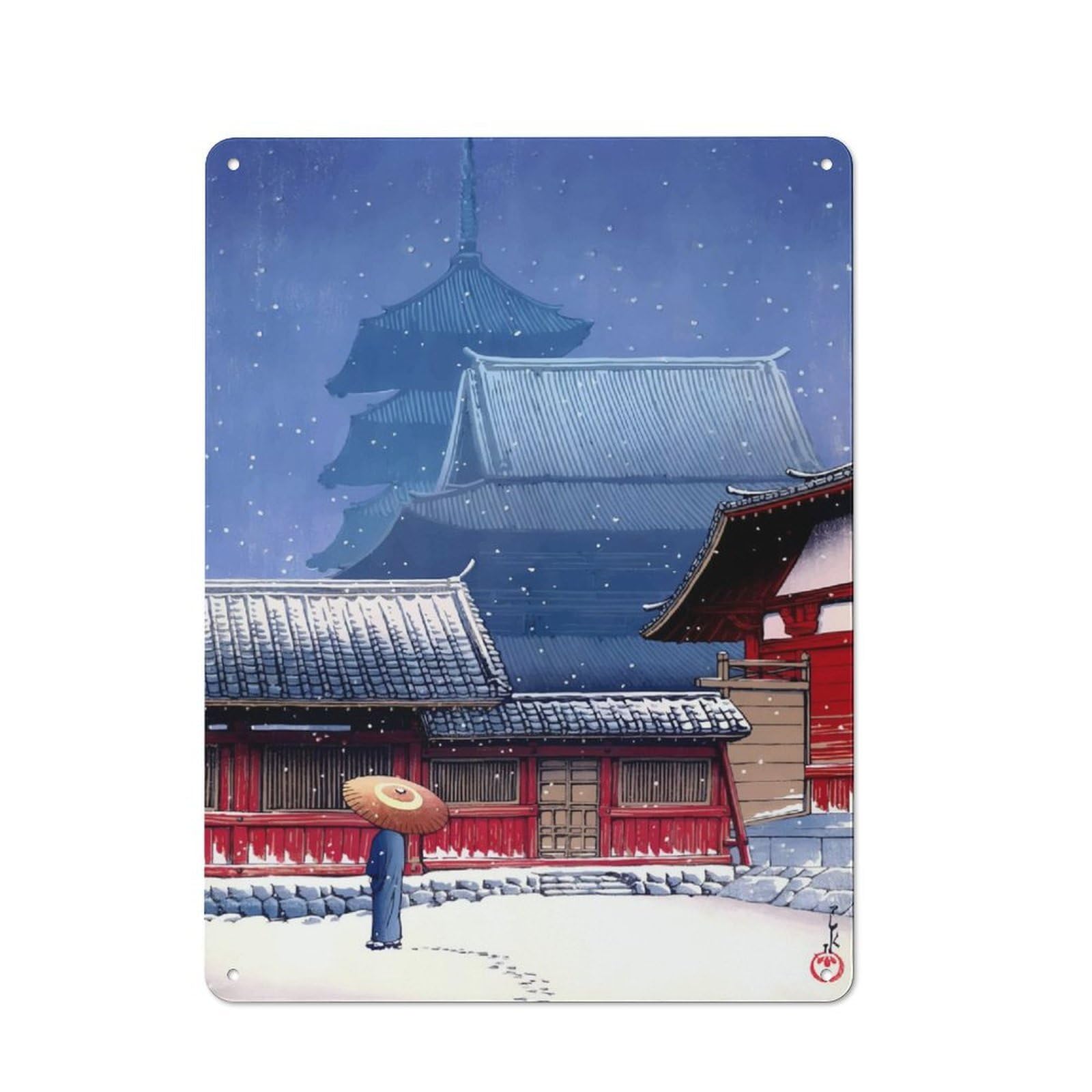 Junmoney Tenno Temple Osaka Kitchen Metal Sign With Design 40X30cm, Cosy Kitchen Wall Decor For Coffee Bar, Kitchen, Bistro Or Tea Corner