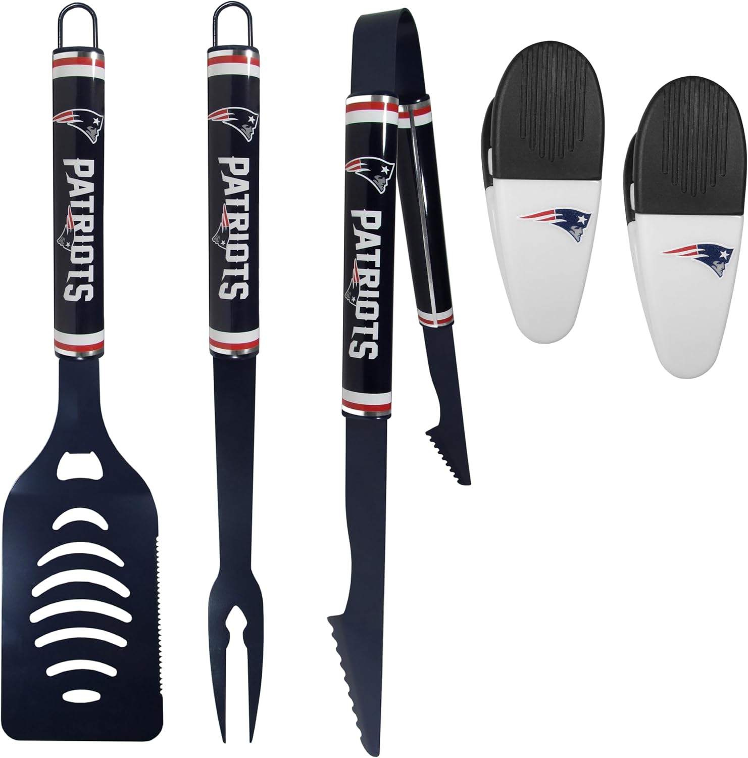 Siskiyou NFL New England Patriots 3 pc Logo BBQ Tools w/Chip Clips, One Size, Team Colors