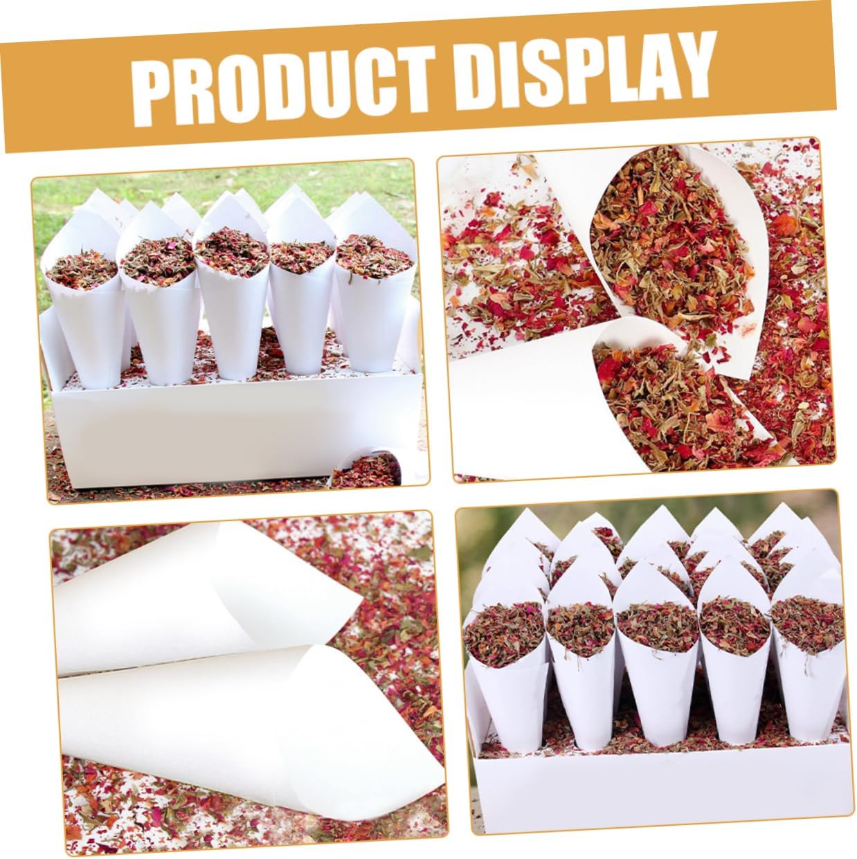 Unomor 60pcs Wedding Confetti Cones Kraft Paper Dried Flower Holder Capacity Elegant Cone Tray for Classic Vintage Party Decorations and DIY Craft Projects
