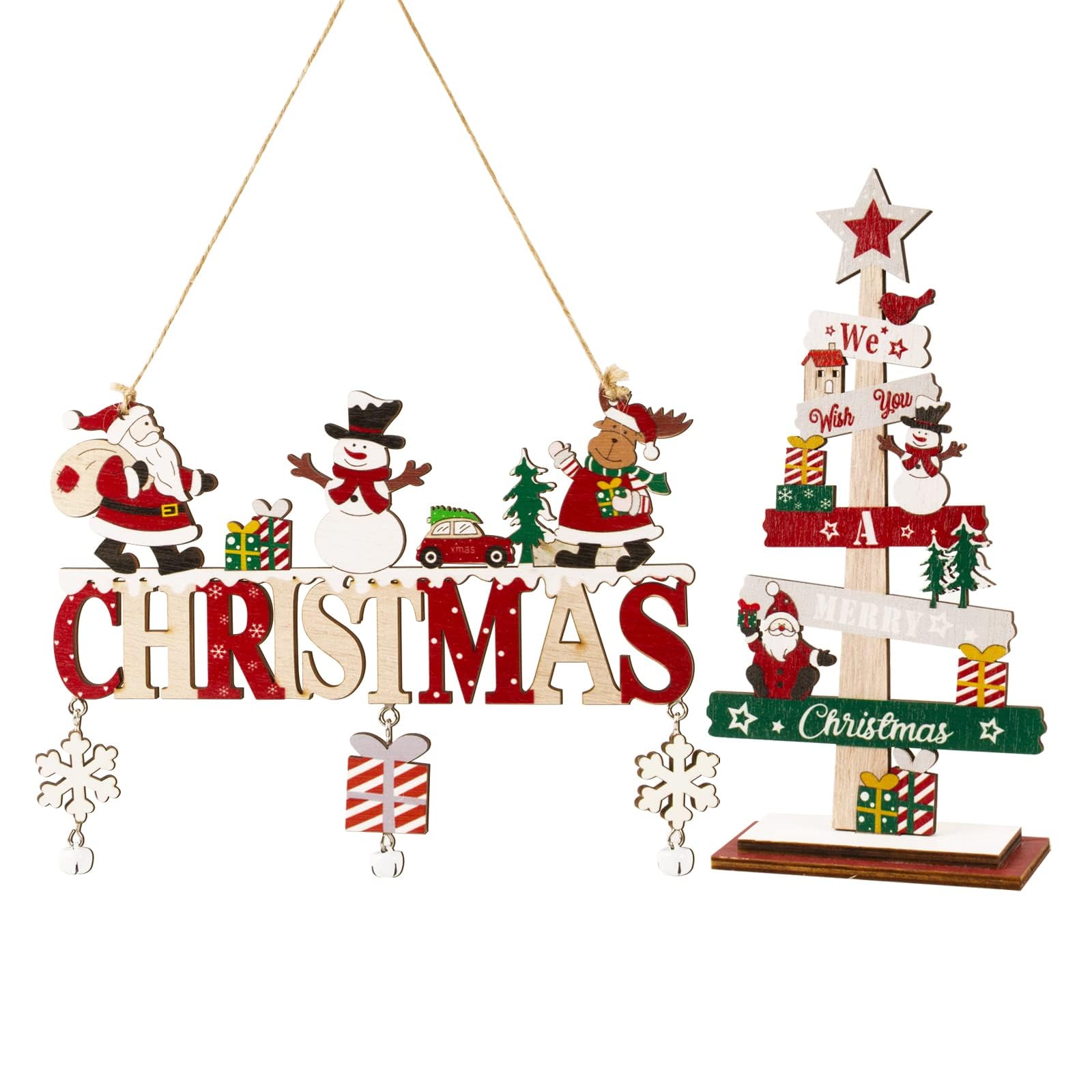 2pcs Colgante Puerta Navidad Madera + Adornos Navideños Mesa para Decoración Navidad Mesa Puerta Dormitorio