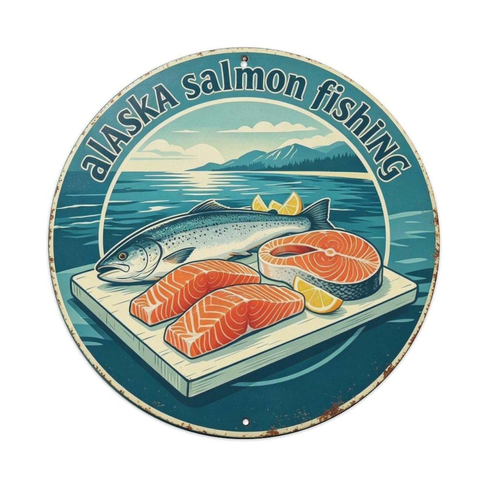 Alaska Salmon Fishing Metal Tin Sign Plaque